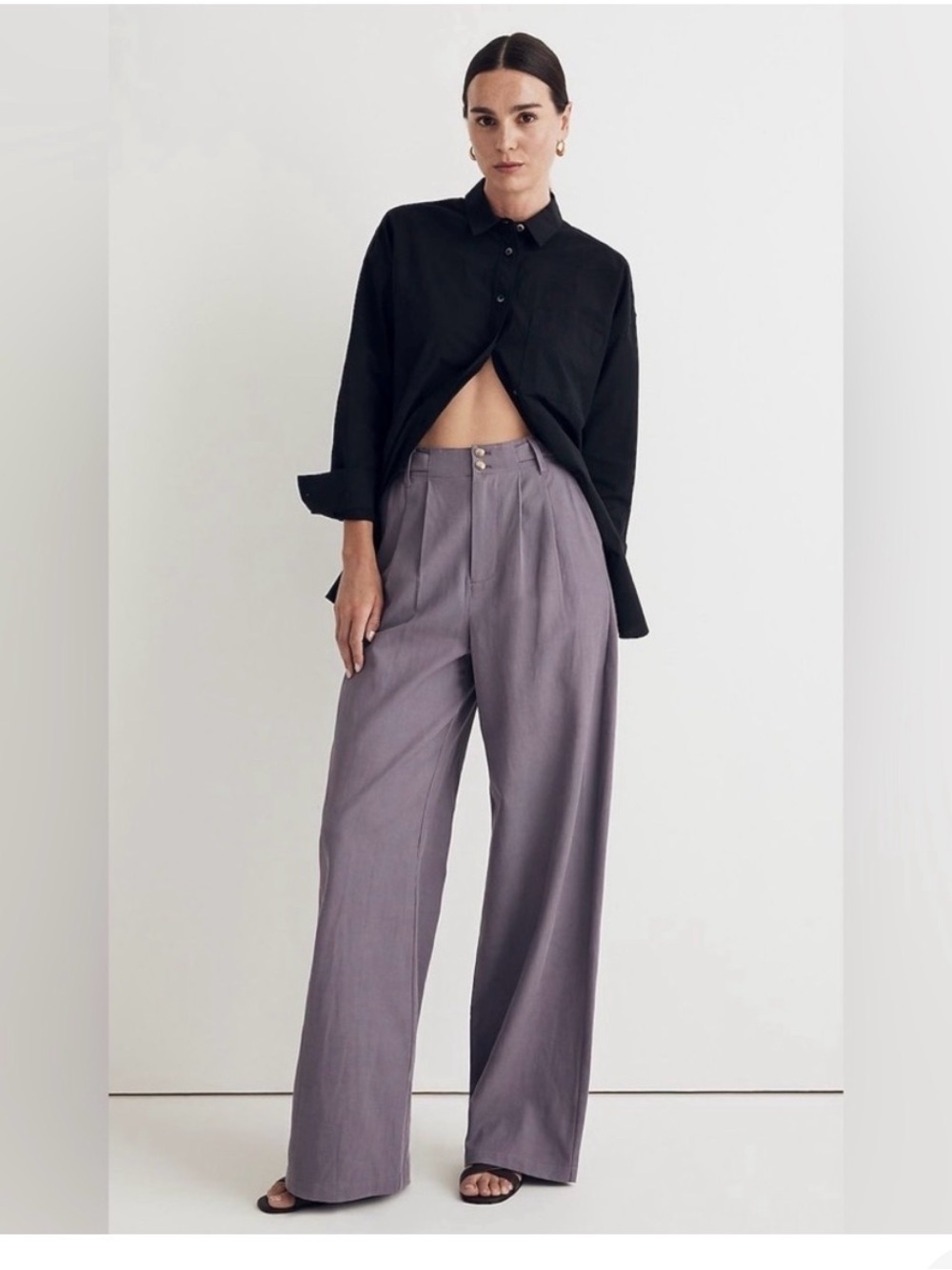 Madewell The Harlow Wide-Leg Pant 14 Softdrape Lyocell Linen Smokey Grape
